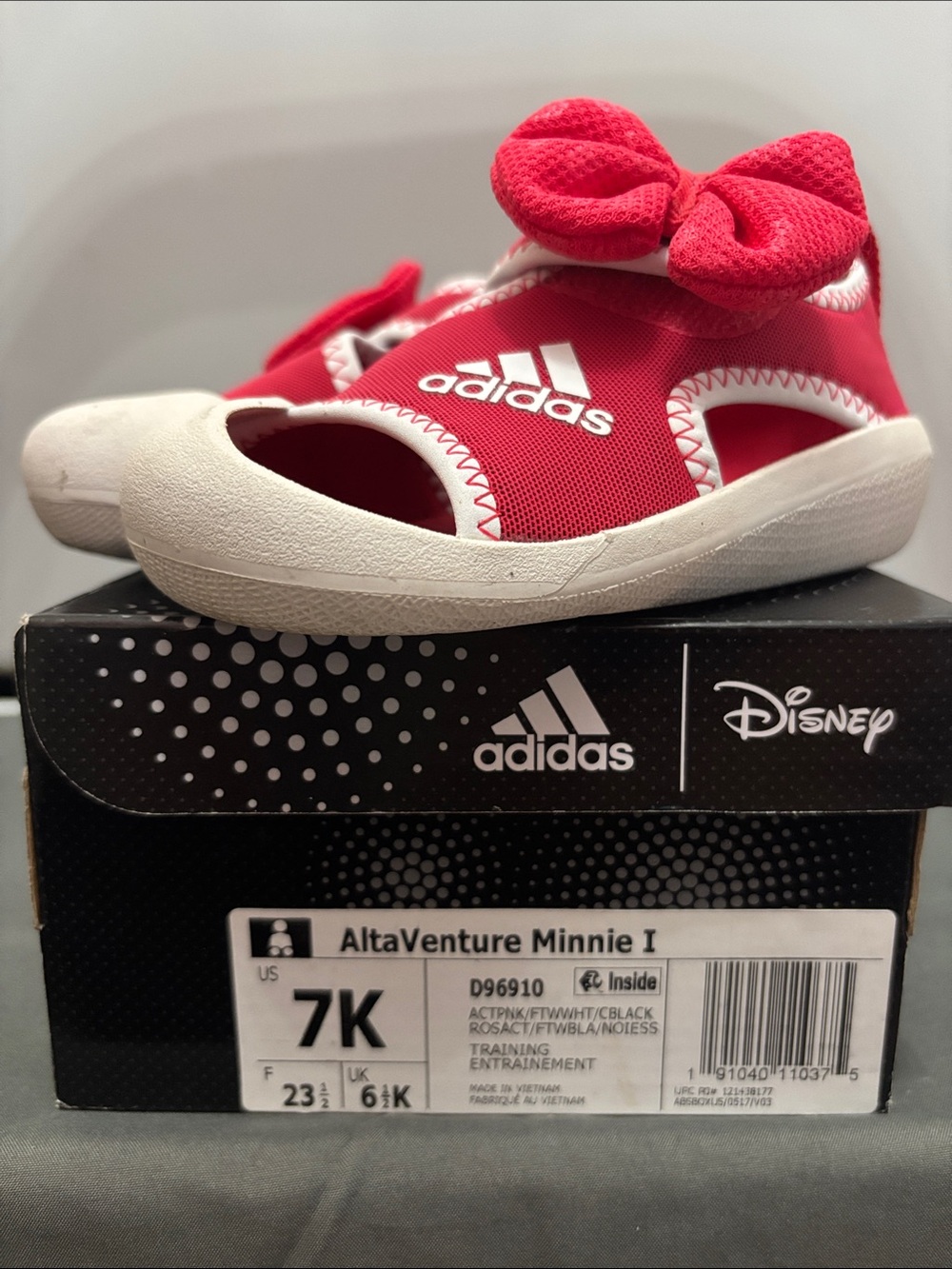 adidas Kids Minnie Bow Water Shoes in Bright Pink and White